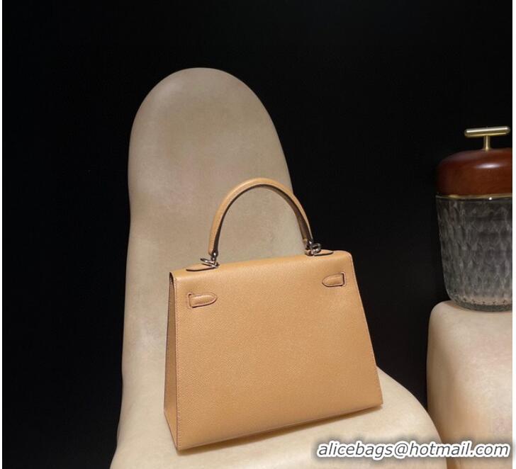 Top Quality Hermes original Kelly Epsom Leather KL25 Brown Gold