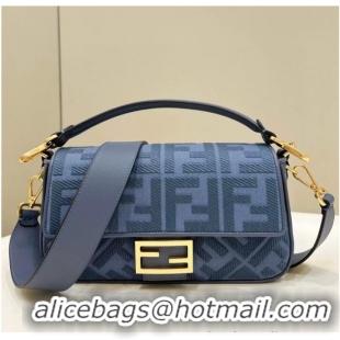 Best Price Fendi Baguette canvas bag with FF embroidery 8BR600 Blue