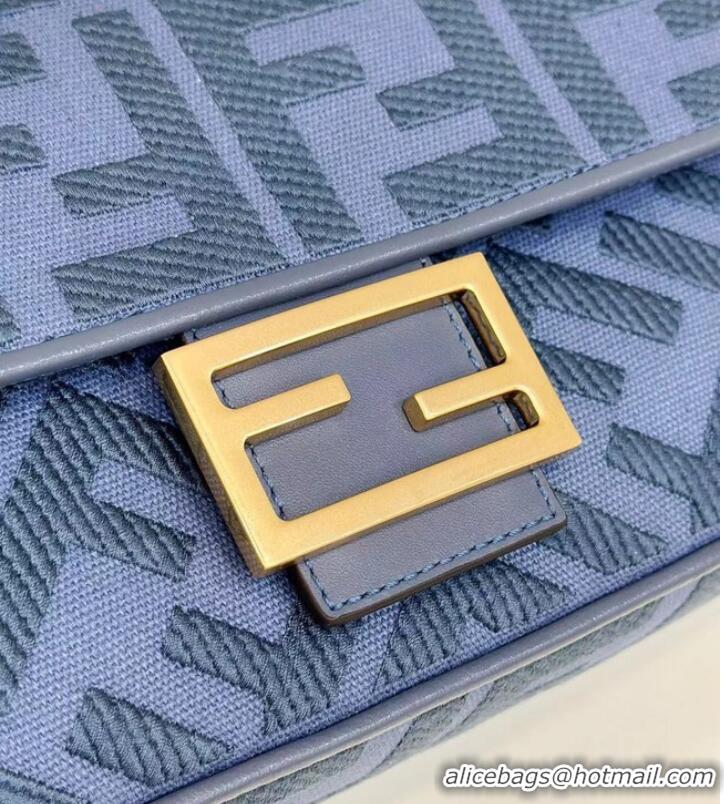 Best Price Fendi Baguette canvas bag with FF embroidery 8BR600 Blue