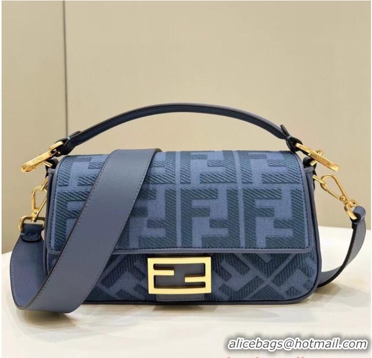 Best Price Fendi Baguette canvas bag with FF embroidery 8BR600 Blue