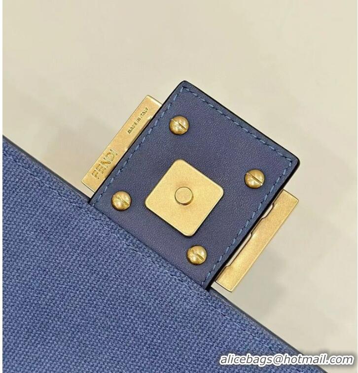 Best Price Fendi Baguette canvas bag with FF embroidery 8BR600 Blue