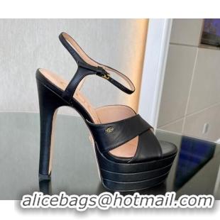 Luxury Gucci Leather High Heel Platform Sandals 13.5cm with GG Black 106036