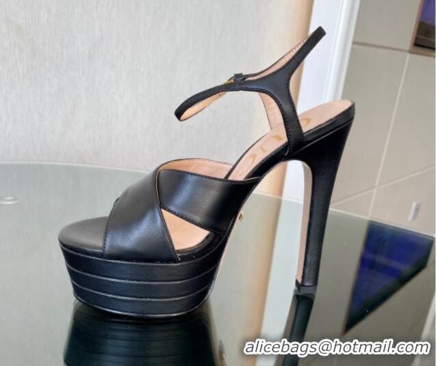 Luxury Gucci Leather High Heel Platform Sandals 13.5cm with GG Black 106036