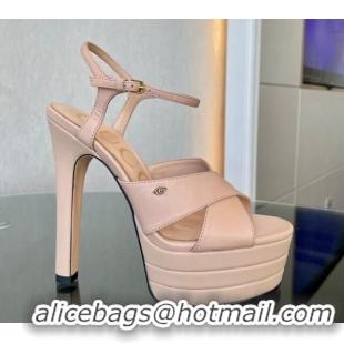 Top Grade Gucci Leather High Heel Platform Sandals 13.5cm with GG Light Pink 106037