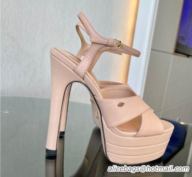 Top Grade Gucci Leather High Heel Platform Sandals 13.5cm with GG Light Pink 106037