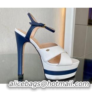 Low Price Gucci Leather High Heel Platform Sandals 13.5cm with GG White/Navy Blue 106038