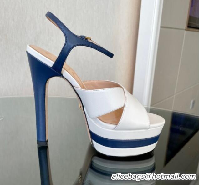 Low Price Gucci Leather High Heel Platform Sandals 13.5cm with GG White/Navy Blue 106038