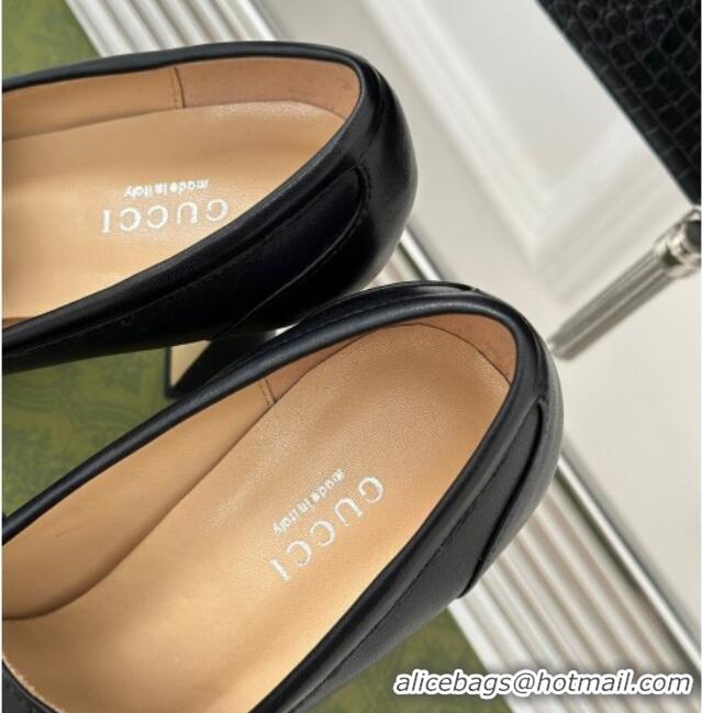 Good Quality Gucci Leather Platform Pumps 11cm with G Studs Black 106039