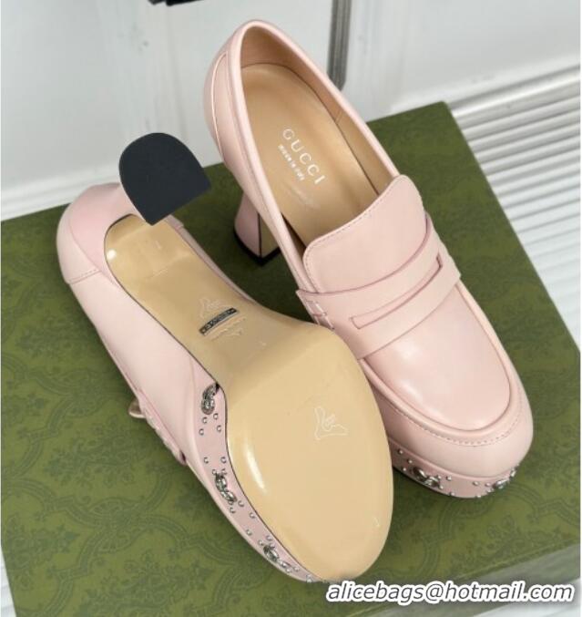 Popular Style Gucci Leather Platform Pumps 11cm with G Studs Light Pink 106041