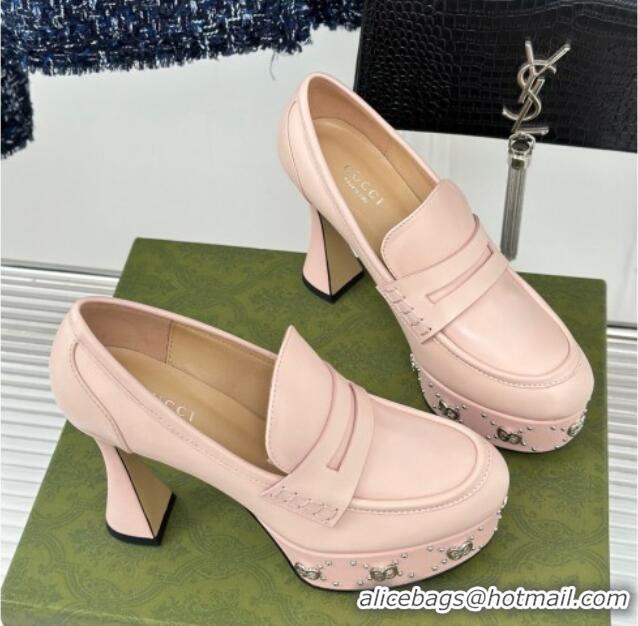 Popular Style Gucci Leather Platform Pumps 11cm with G Studs Light Pink 106041