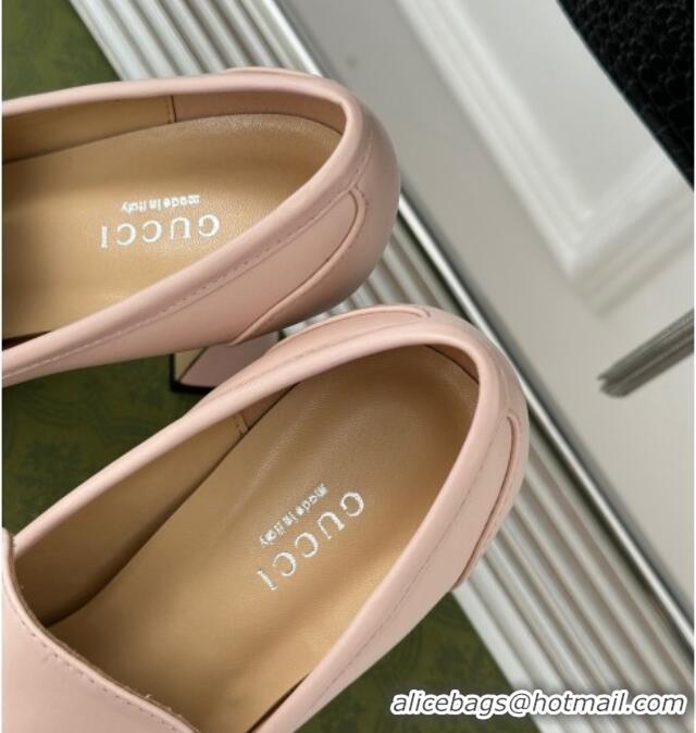 Popular Style Gucci Leather Platform Pumps 11cm with G Studs Light Pink 106041