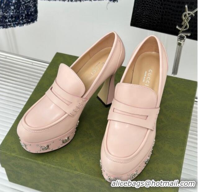 Popular Style Gucci Leather Platform Pumps 11cm with G Studs Light Pink 106041