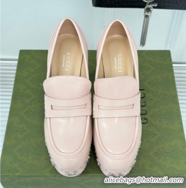 Popular Style Gucci Leather Platform Pumps 11cm with G Studs Light Pink 106041