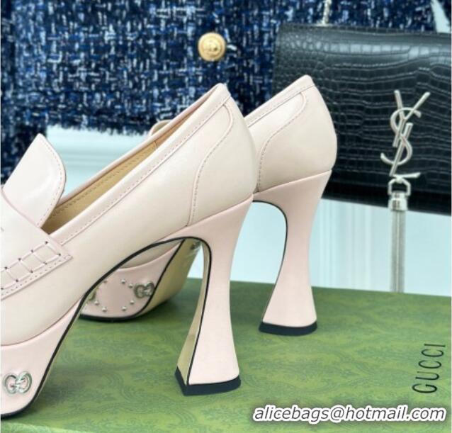 Popular Style Gucci Leather Platform Pumps 11cm with G Studs Light Pink 106041