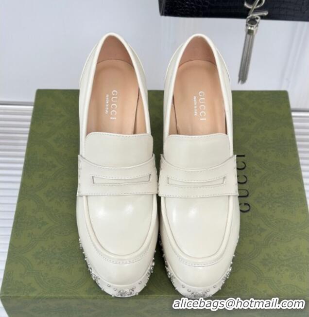 Best Price Gucci Leather Platform Pumps 11cm with G Studs White 1106042