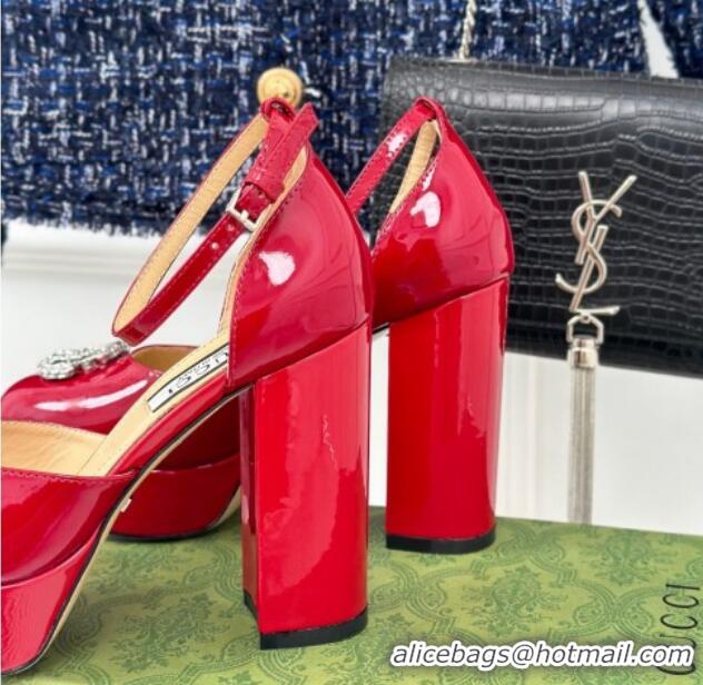 Top Design Gucci Patent Leather Platform Pumps 11.5cm with Crystals Double G Red 106043