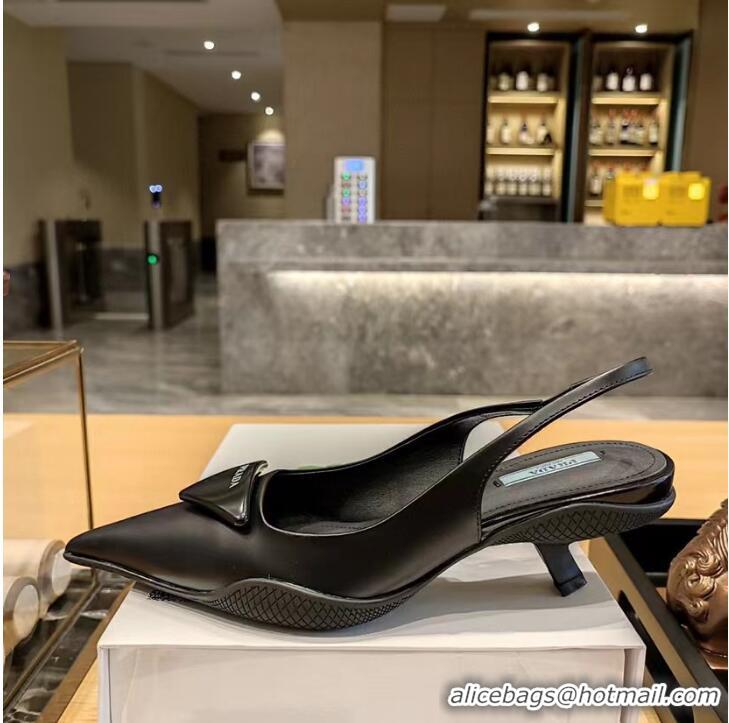 Famous Brand Prada Brushed Leather Slingback Pumps Heel 3.5cm PA751 Black