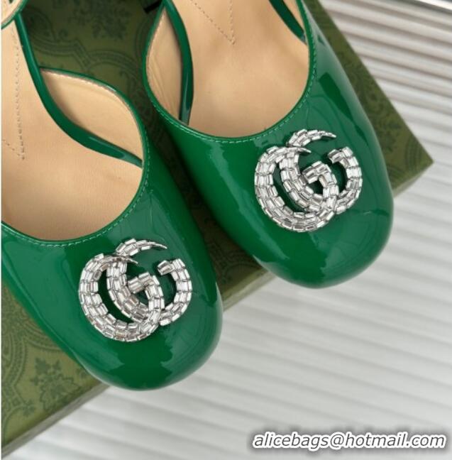 Grade Quality Gucci Patent Leather Platform Pumps 11.5cm with Crystals Double G Green 106048