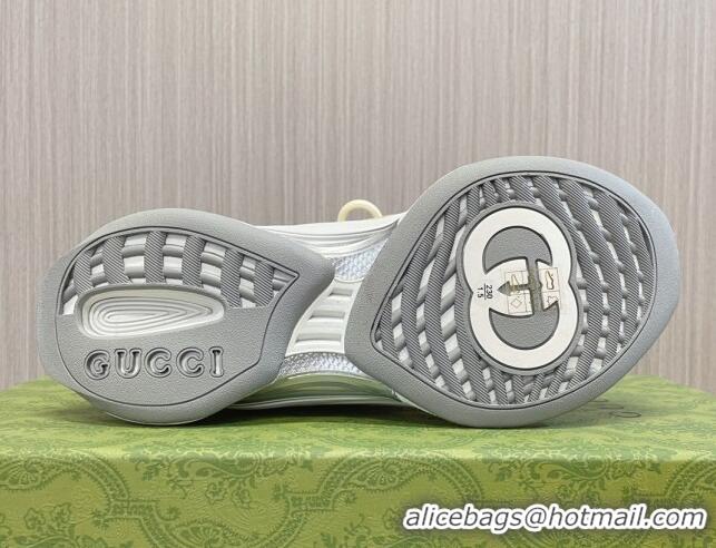 Good Quality Gucci Run Trainer Sneakers in Mesh and Leather with Interlocking G Silver/Gold 106113