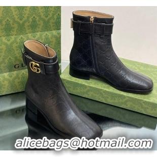 Classic Hot Gucci Black GG Leather Ankle Boots 3.5cm with Strap 117024