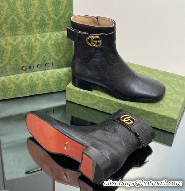 Classic Hot Gucci Black GG Leather Ankle Boots 3.5cm with Strap 117024