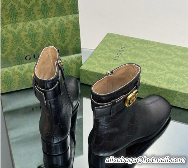 Classic Hot Gucci Black GG Leather Ankle Boots 3.5cm with Strap 117024