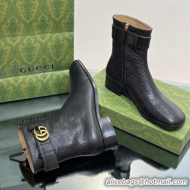 Classic Hot Gucci Black GG Leather Ankle Boots 3.5cm with Strap 117024