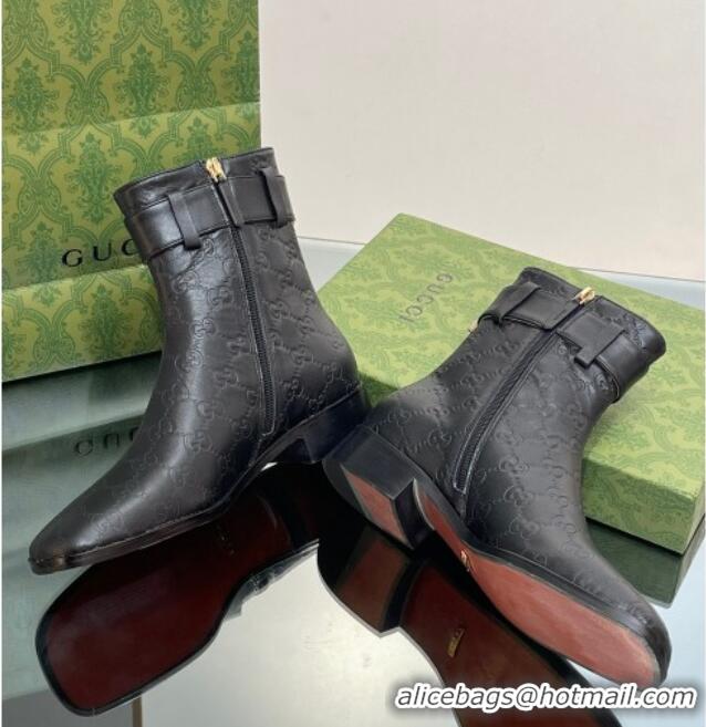 Classic Hot Gucci Black GG Leather Ankle Boots 3.5cm with Strap 117024