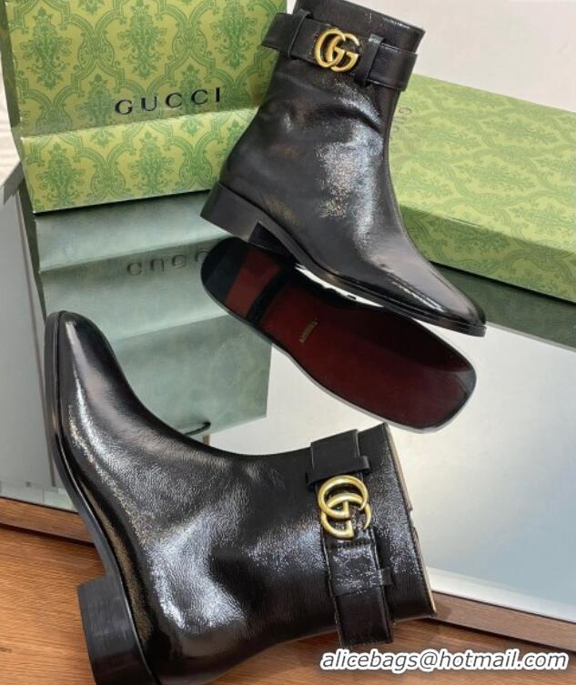 Purchase Gucci Black Patent Leather Ankle Boots 3.5cm with GG Strap 117025