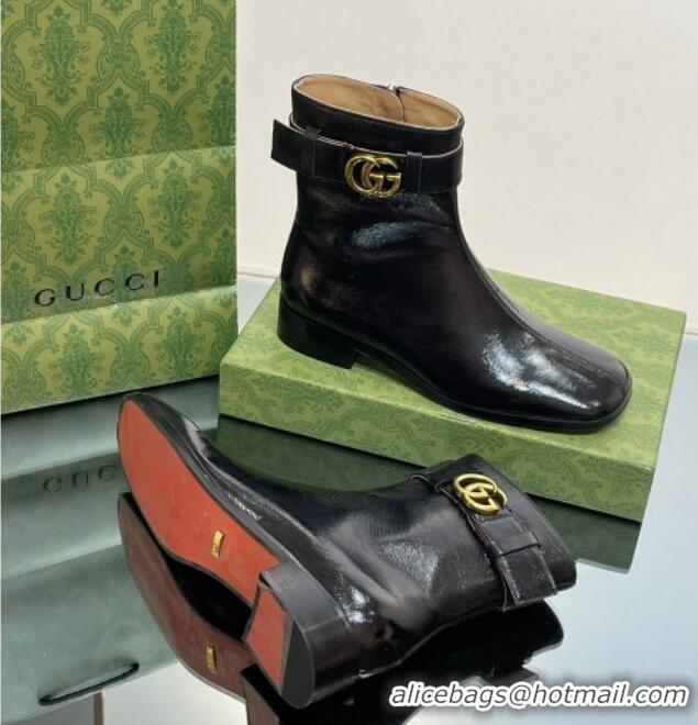 Purchase Gucci Black Patent Leather Ankle Boots 3.5cm with GG Strap 117025