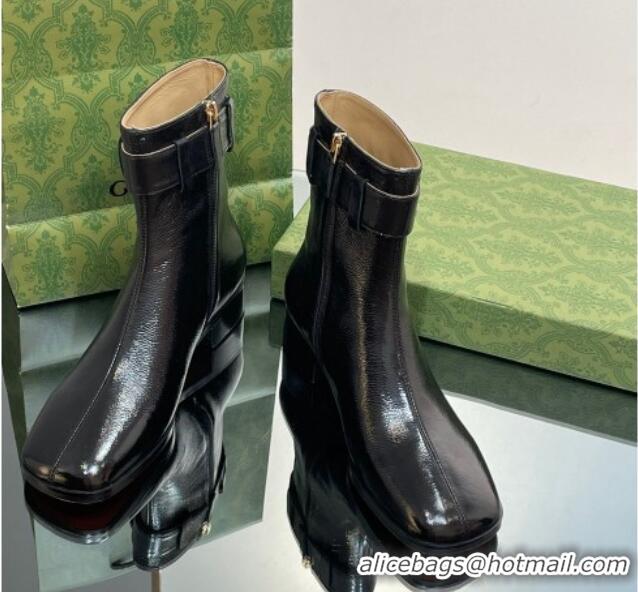 Purchase Gucci Black Patent Leather Ankle Boots 3.5cm with GG Strap 117025