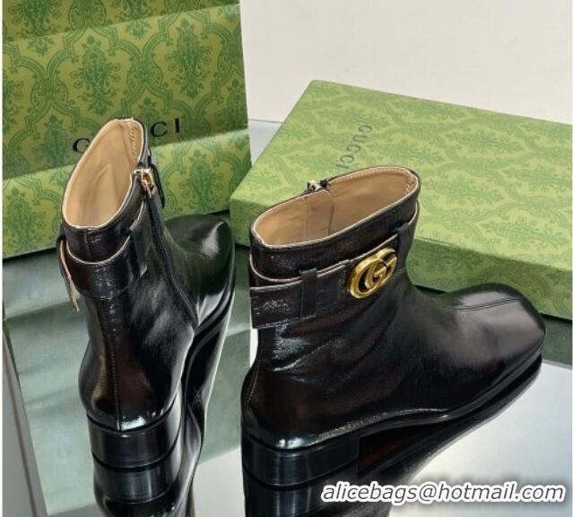 Purchase Gucci Black Patent Leather Ankle Boots 3.5cm with GG Strap 117025