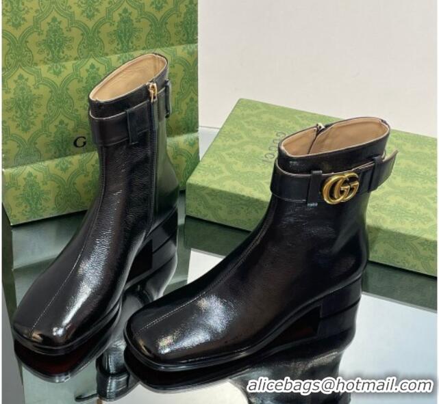 Purchase Gucci Black Patent Leather Ankle Boots 3.5cm with GG Strap 117025