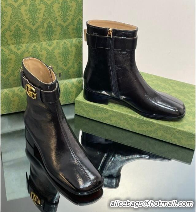 Purchase Gucci Black Patent Leather Ankle Boots 3.5cm with GG Strap 117025