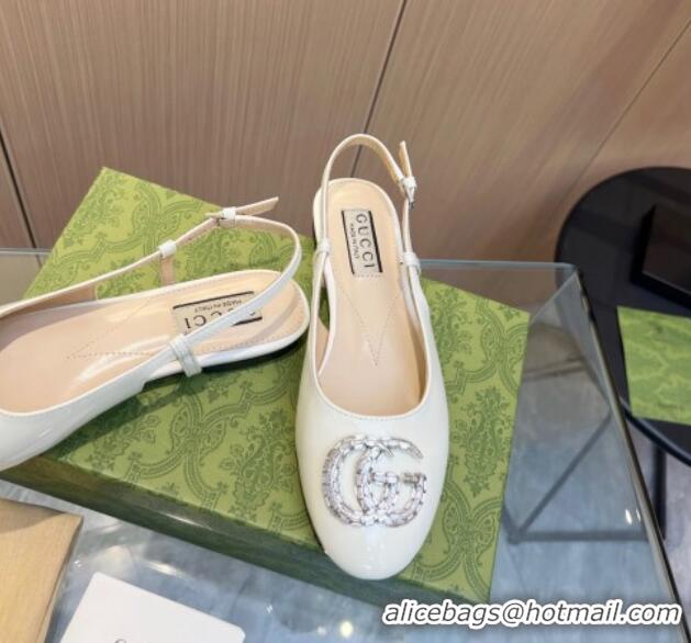 Classic Specials Gucci Slingback Ballet Flat with Crystals Double G in Patent Leather White 117027