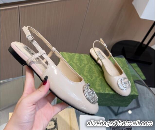 Buy New Cheap Gucci Slingback Ballet Flat with Crystals Double G in Patent Leather Light Nude 117028