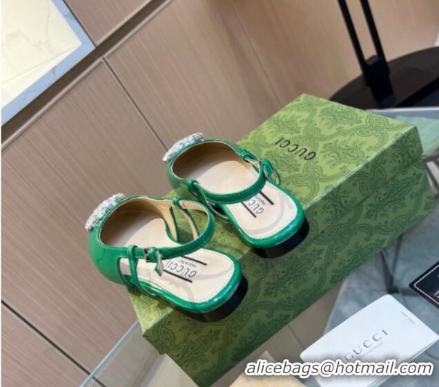 Unique Style Gucci Slingback Ballet Flat with Crystals Double G in Patent Leather Green 117029