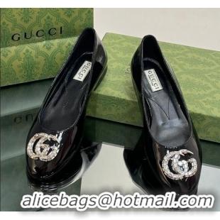 Shop Duplicate Gucci Ballet Flat with Crystals Double G in Patent Leather Black 204098