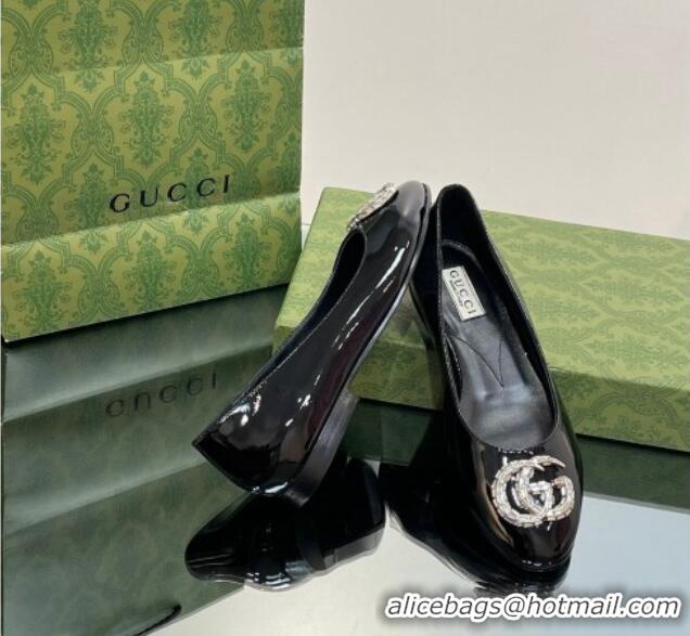 Shop Duplicate Gucci Ballet Flat with Crystals Double G in Patent Leather Black 204098