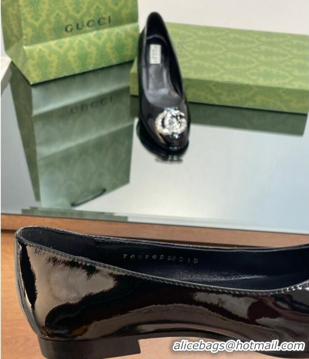 Shop Duplicate Gucci Ballet Flat with Crystals Double G in Patent Leather Black 204098