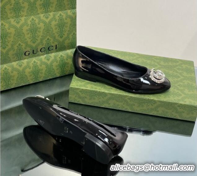 Shop Duplicate Gucci Ballet Flat with Crystals Double G in Patent Leather Black 204098