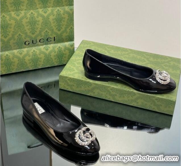 Shop Duplicate Gucci Ballet Flat with Crystals Double G in Patent Leather Black 204098