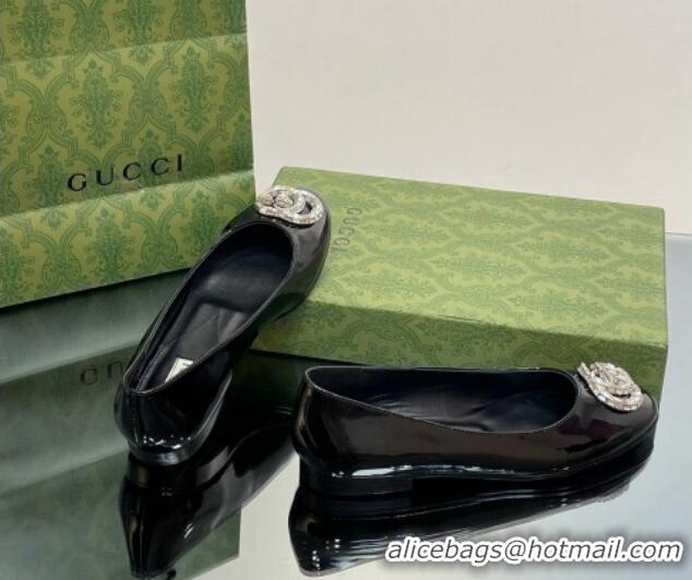 Shop Duplicate Gucci Ballet Flat with Crystals Double G in Patent Leather Black 204098