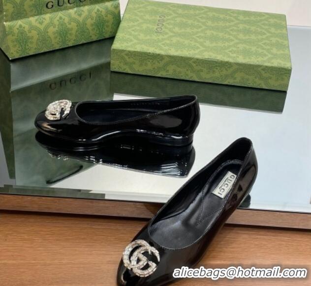 Shop Duplicate Gucci Ballet Flat with Crystals Double G in Patent Leather Black 204098