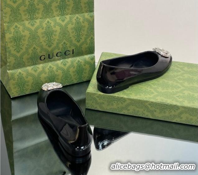 Shop Duplicate Gucci Ballet Flat with Crystals Double G in Patent Leather Black 204098