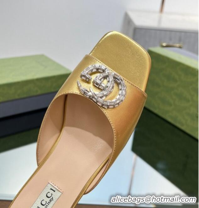 Durable Gucci Flat Slide Sandals with Crystals Double G in Patent Leather Gold 204105