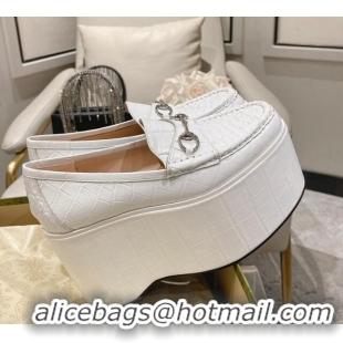 Shop Duplicate Gucci Ancra Platform Wedge Loafers in Crocodile Leather with Horsebit White 204107