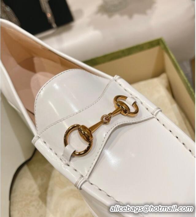 Good Quality Gucci Ancra Platform Wedge Loafers in Shiny Leather with Horsebit White 204110