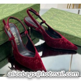 Top Design Gucci Slingback High heel Pumps 8.5cm in Red GG Velvet 205001