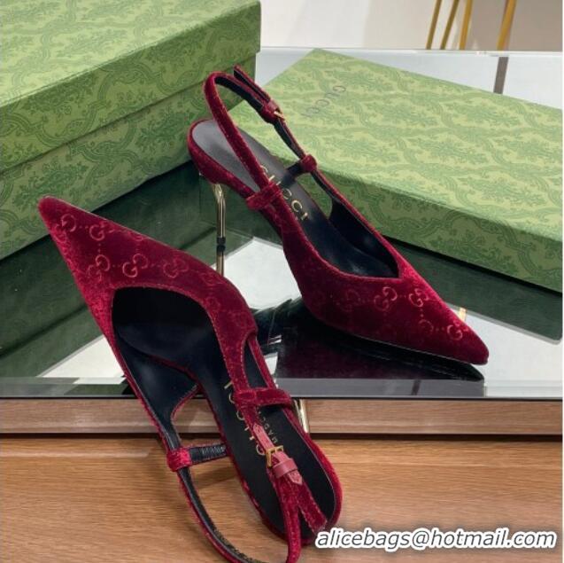 Top Design Gucci Slingback High heel Pumps 8.5cm in Red GG Velvet 205001